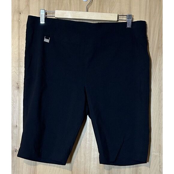Rafaella Bermuda Comfort Shorts Women Size 18 Pull Up Stretch Black 10” Inseam - Picture 1 of 3